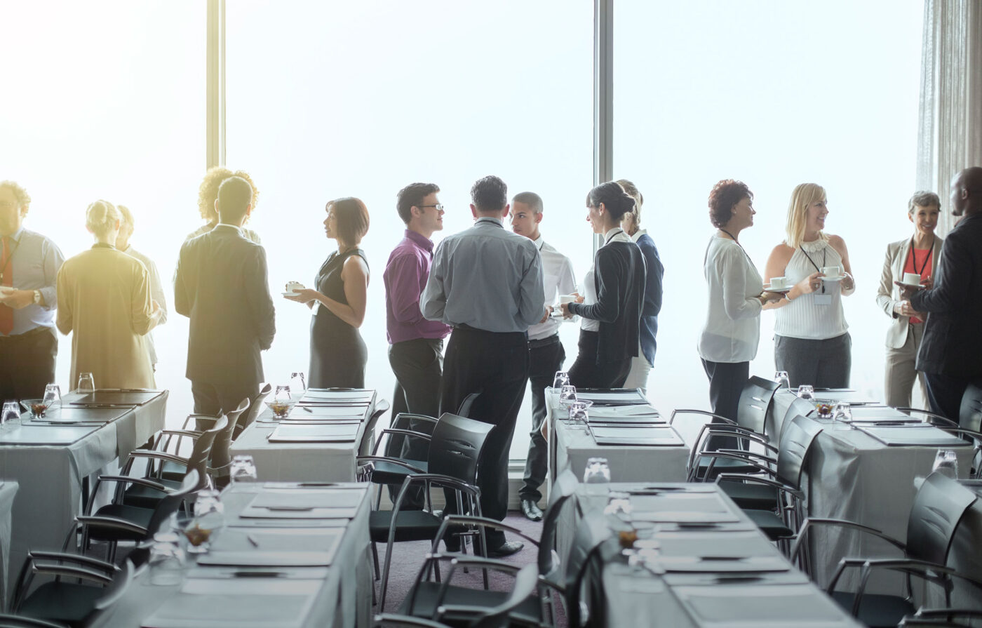 People mingling at a conference