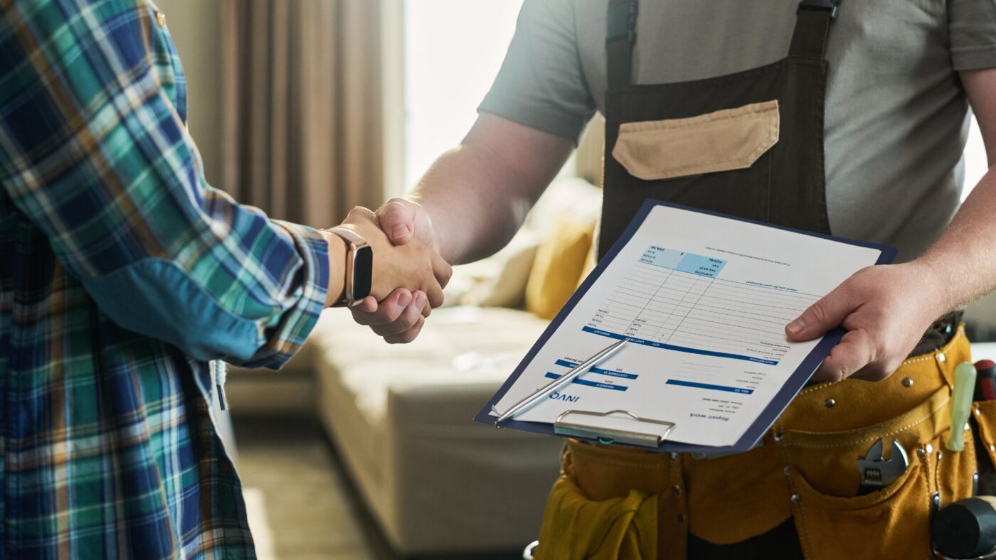 homeowner and contractor shaking hands